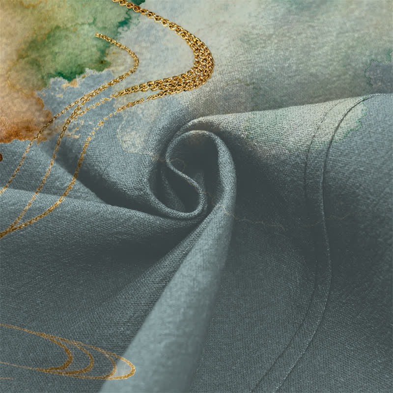Buddha Stones Kimono de hombre con frente abierto, estampado de nube de tinta de loto koi de algodón y flores de algodón. - image 5