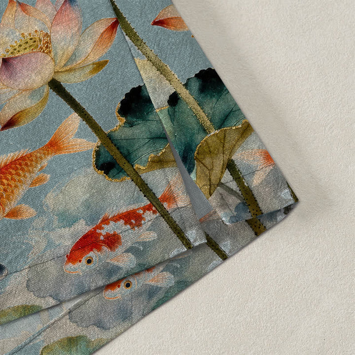 Buddha Stones Kimono de hombre con frente abierto, estampado de nube de tinta de loto koi de algodón y flores de algodón. - image 4