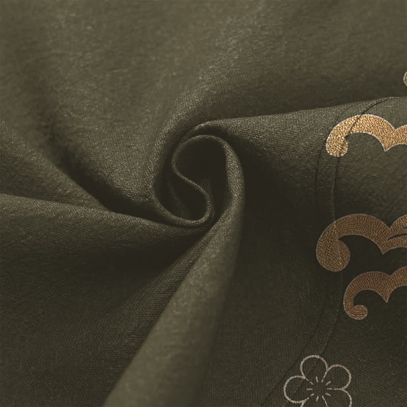 Buddha Stones Kimono de algodón dorado con estampado floral de carpas koi y frente abierto para hombre - image 5