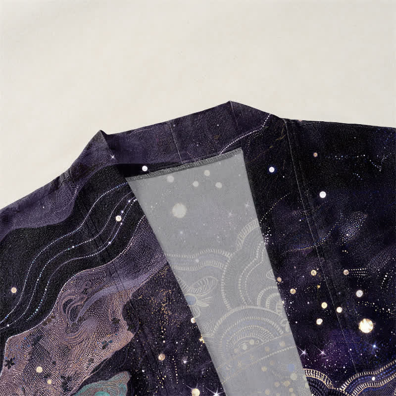 Buddha Stones Kimono de algodón con estampado de mandala galáctico y frente abierto para hombre - image 3