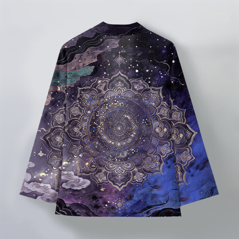 Buddha Stones Kimono de algodón con estampado de mandala galáctico y frente abierto para hombre - image 2