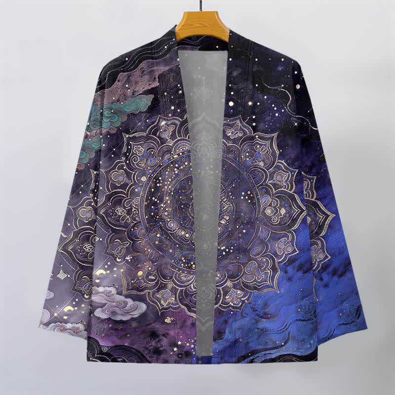 Buddha Stones Kimono de algodón con estampado de mandala galáctico y frente abierto para hombre - image 1