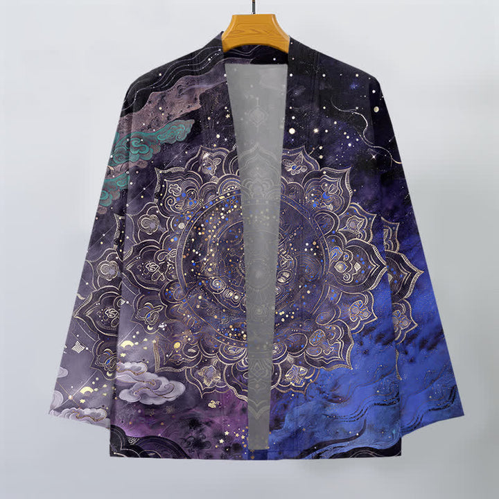 Buddha Stones Kimono de algodón con estampado de mandala galáctico y frente abierto para hombre - image 1