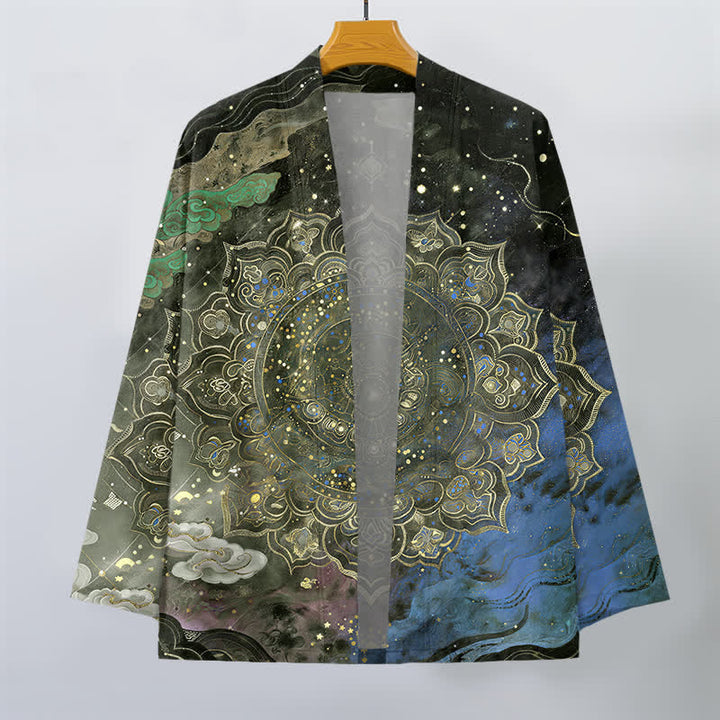 Buddha Stones Kimono de algodón con estampado de mandala galáctico y frente abierto para hombre - image 7
