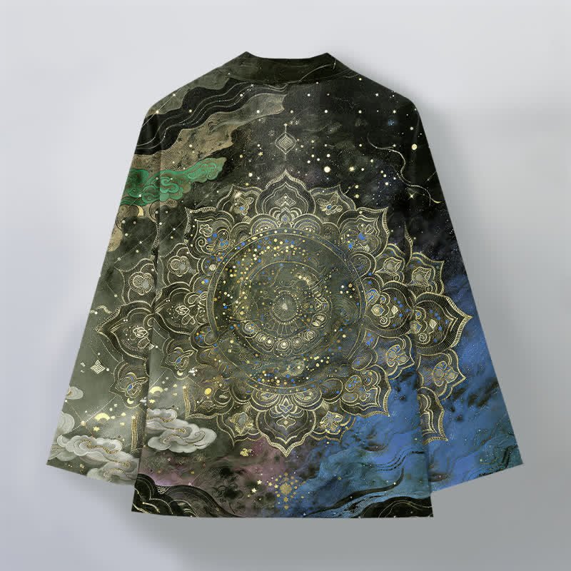 Buddha Stones Kimono de algodón con estampado de mandala galáctico y frente abierto para hombre - image 8