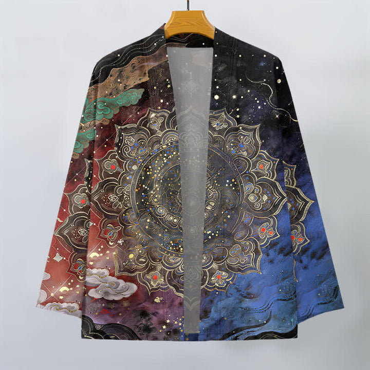 Buddha Stones Kimono de algodón con estampado de mandala galáctico y frente abierto para hombre - image 10