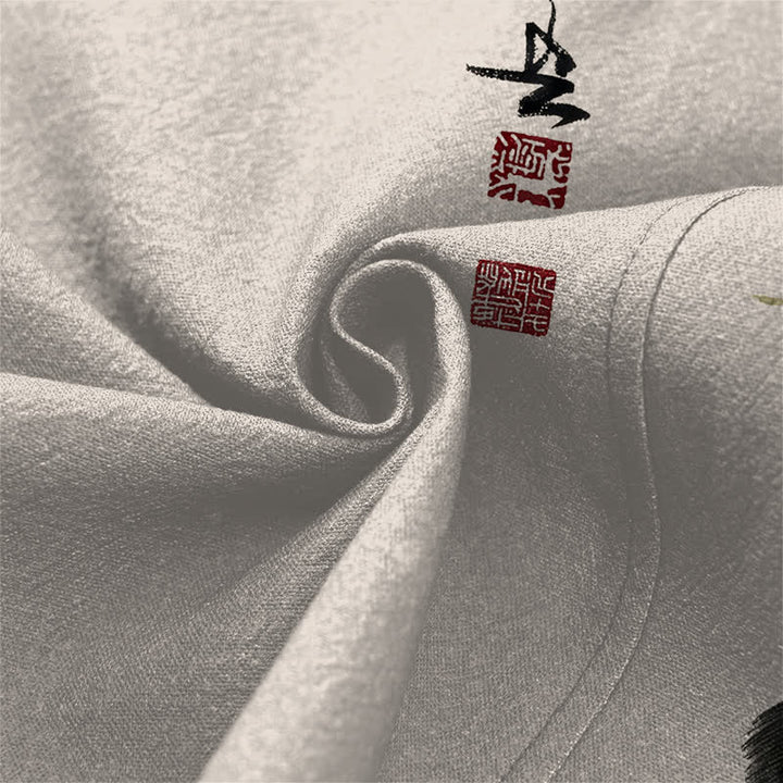 Buddha Stones Kimono de hombre de algodón con estampado de loto koi y lavado a la tinta, con frente abierto. - image 5