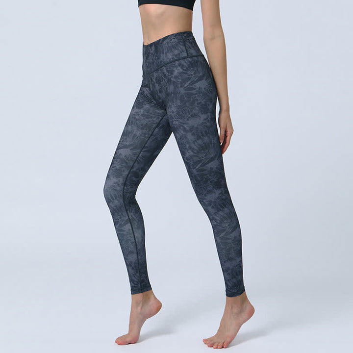 Buddha Stones flores hojas impresión deportes fitness yoga cintura alta polainas pantalones de yoga para mujer - Flores negras - US8-10, UK/AU12-14, EU40-42 (XL) - image 5