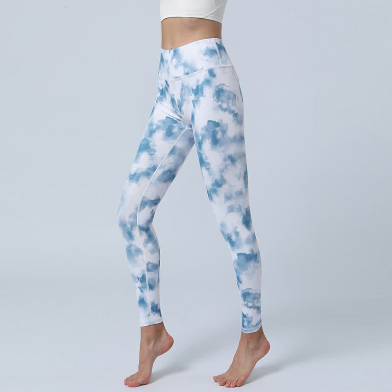 Buddha Stones flores hojas impresión deportes fitness yoga cintura alta polainas pantalones de yoga para mujer - Blanco aguamarina - US8-10, UK/AU12-14, EU40-42 (XL) - image 20