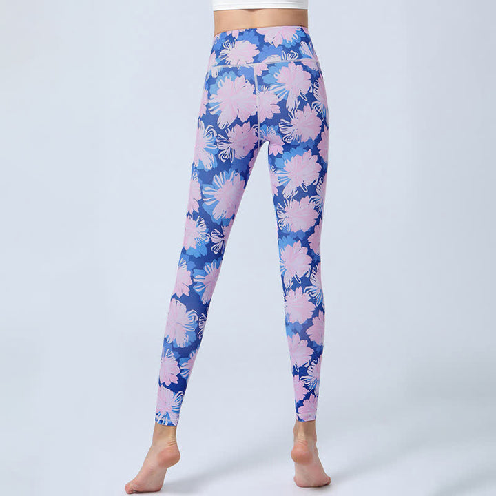 Buddha Stones flores hojas impresión deportes fitness yoga cintura alta polainas pantalones de yoga para mujer - image 8