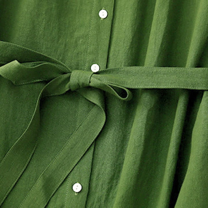 Vestido midi de algodón sin mangas con cuello de solapa y cordones, estampado Buddha Stones Summer. - image 11