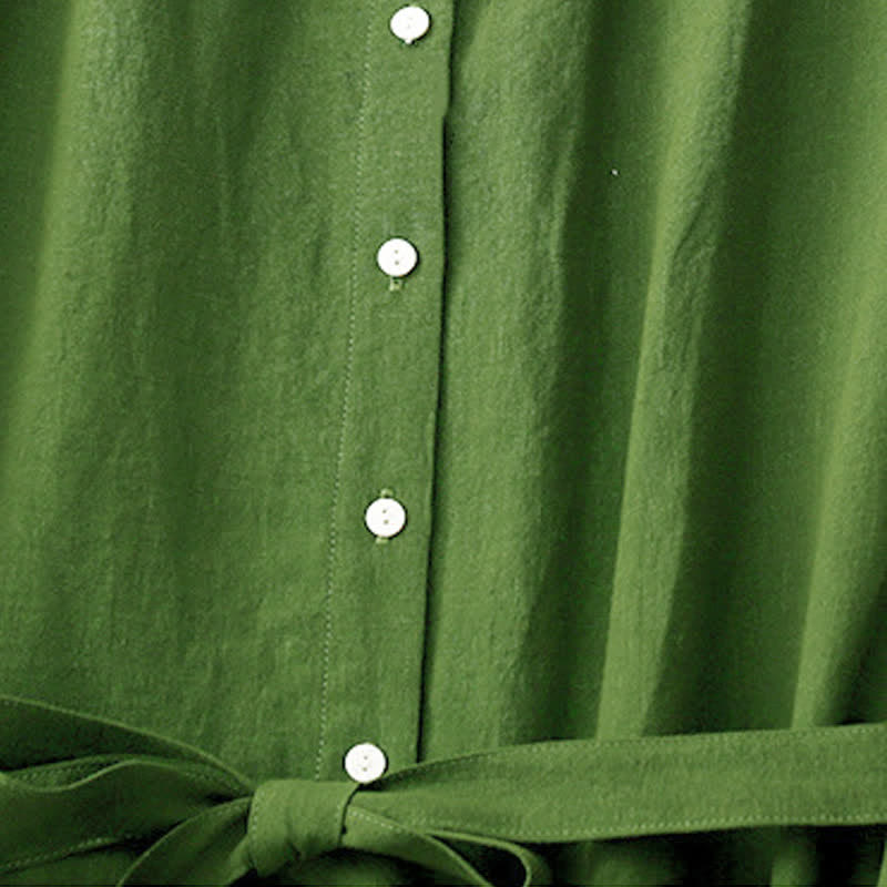 Vestido midi de algodón sin mangas con cuello de solapa y cordones, estampado Buddha Stones Summer. - image 10