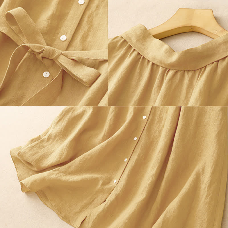 Vestido midi de algodón sin mangas con cuello de solapa y cordones, estampado Buddha Stones Summer. - image 7