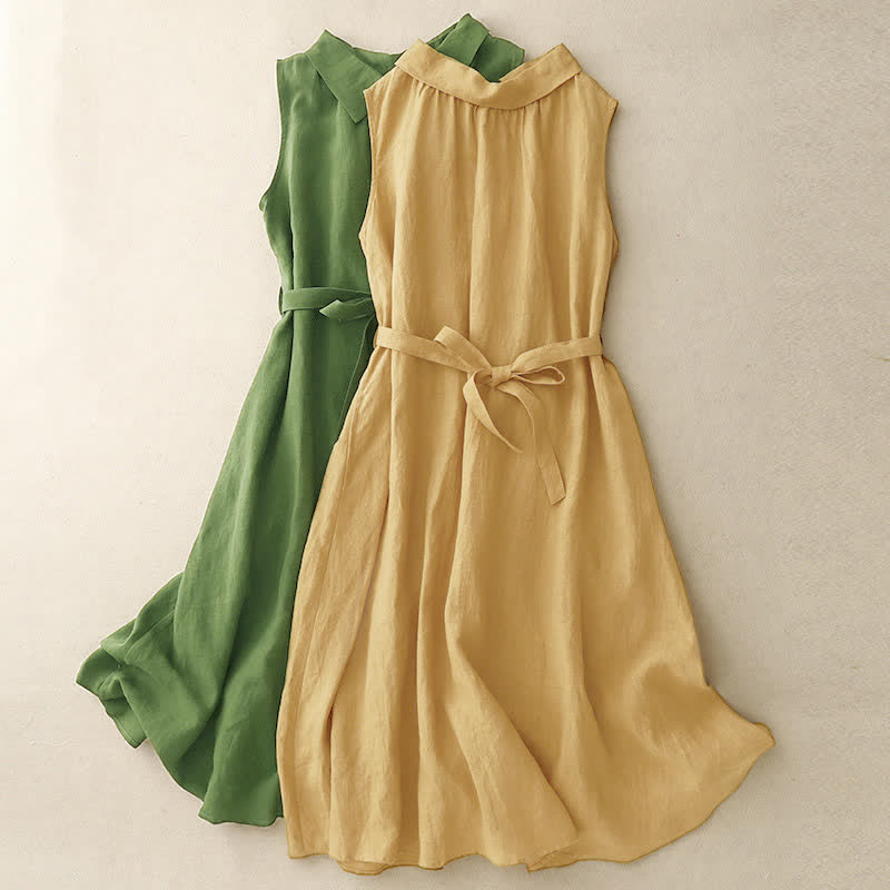 Vestido midi de algodón sin mangas con cuello de solapa y cordones, estampado Buddha Stones Summer. - image 14