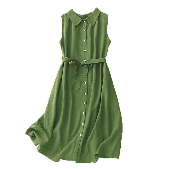 Vestido midi de algodón sin mangas con cuello de solapa y cordones, estampado Buddha Stones Summer. - image 13