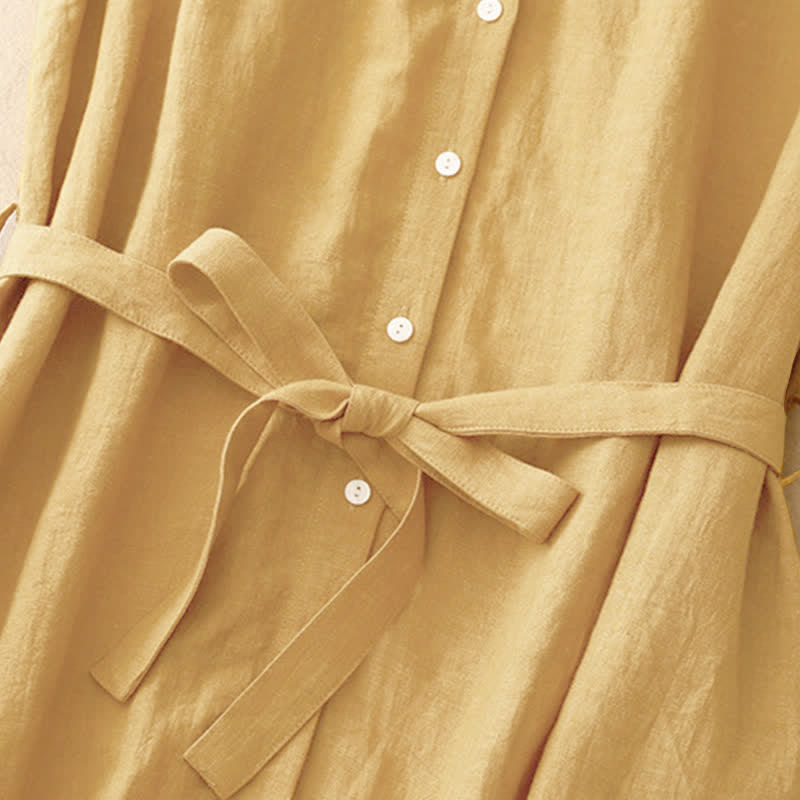 Vestido midi de algodón sin mangas con cuello de solapa y cordones, estampado Buddha Stones Summer. - image 3