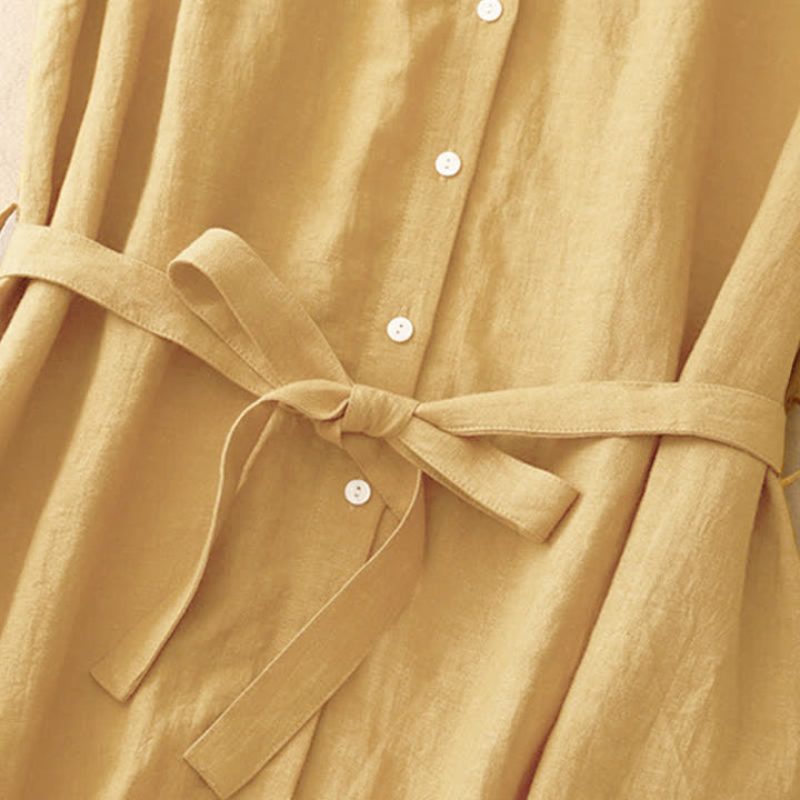 Vestido midi de algodón sin mangas con cuello de solapa y cordones, estampado Buddha Stones Summer. - image 3