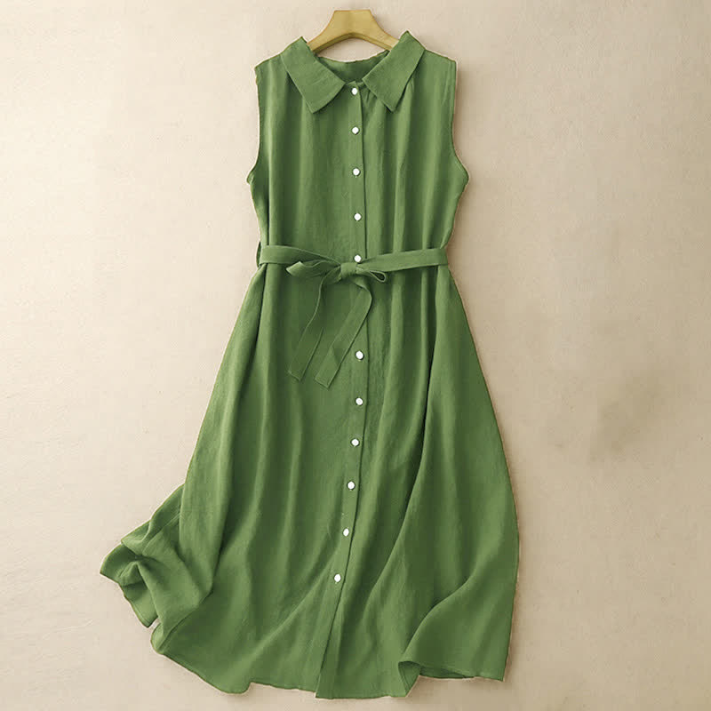 Vestido midi de algodón sin mangas con cuello de solapa y cordones, estampado Buddha Stones Summer. - Verde bosque - US12, UK/AU16, EU44 (2XL) - image 8