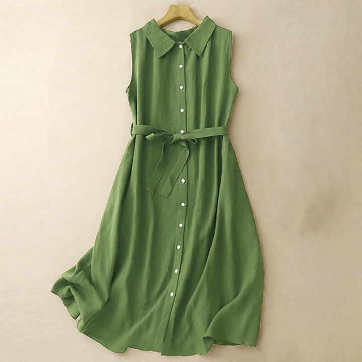 Vestido midi de algodón sin mangas con cuello de solapa y cordones, estampado Buddha Stones Summer. - Verde bosque - US12, UK/AU16, EU44 (2XL) - image 8