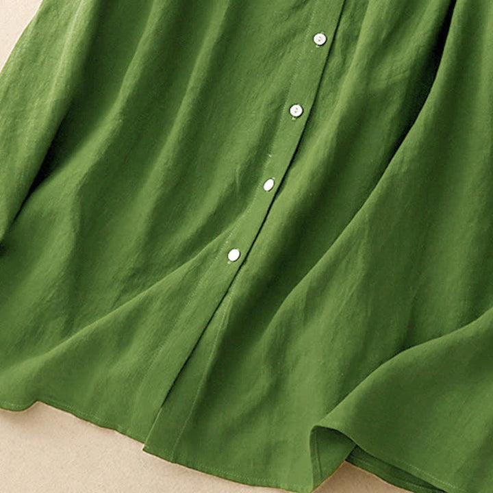 Vestido midi de algodón sin mangas con cuello de solapa y cordones, estampado Buddha Stones Summer. - image 12