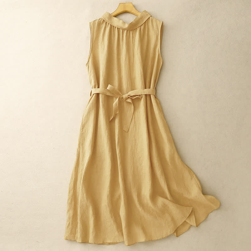 Vestido midi de algodón sin mangas con cuello de solapa y cordones, estampado Buddha Stones Summer. - image 1