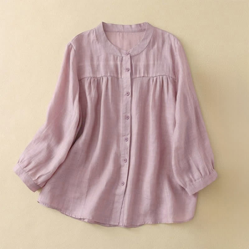 Buddha Stones Camisa de mujer con cuello redondo, botones y manga tres cuartos - Rosa Misty - US14, UK/AU18, EU46 (3XL) - image 10
