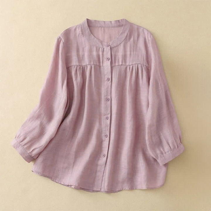 Buddha Stones Camisa de mujer con cuello redondo, botones y manga tres cuartos - Rosa Misty - US14, UK/AU18, EU46 (3XL) - image 10