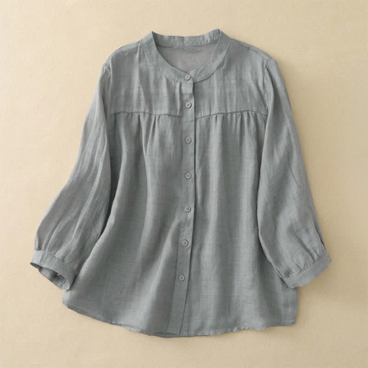 Buddha Stones Camisa de mujer con cuello redondo, botones y manga tres cuartos - Gris - US14, UK/AU18, EU46 (3XL) - image 0