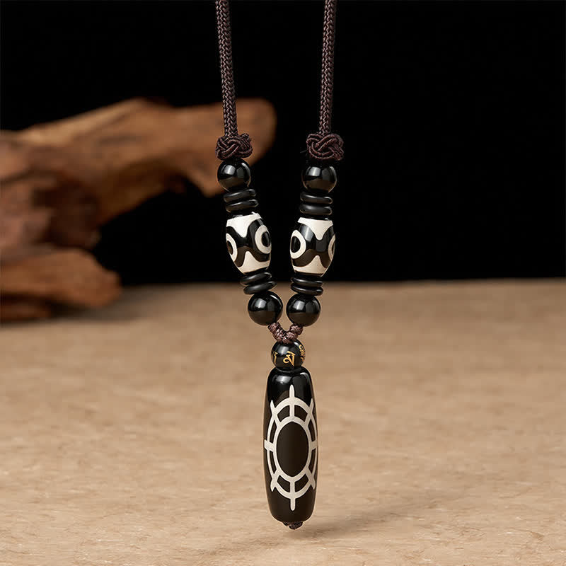 Buddha Stones Collar con colgante de hilo de protección y bendiciones con diseño de caparazón de tortuga y ónix negro tibetano - Ónix negro (Tamaño del colgante: 30 mm) - image 0