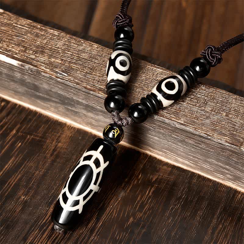 Buddha Stones Collar con colgante de hilo de protección y bendiciones con diseño de caparazón de tortuga y ónix negro tibetano - image 1