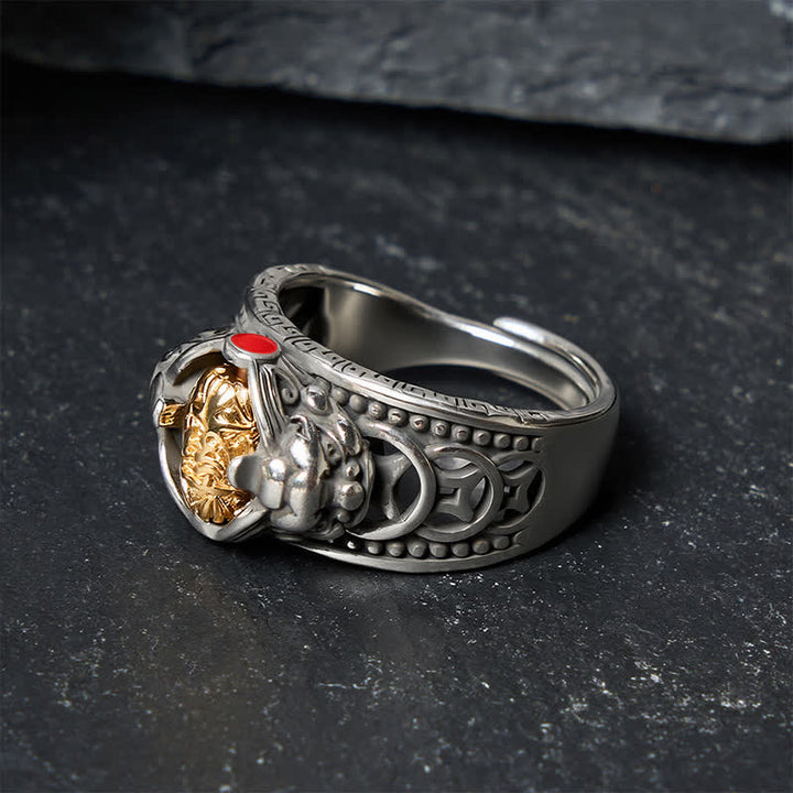 Buddha Stones Anillo giratorio ajustable con forma de moneda china Pi Xiu de cobre. - image 0