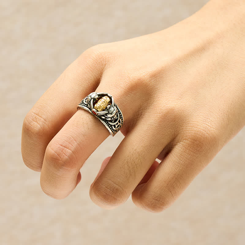 Buddha Stones Anillo giratorio ajustable con forma de moneda china Pi Xiu de cobre. - image 4