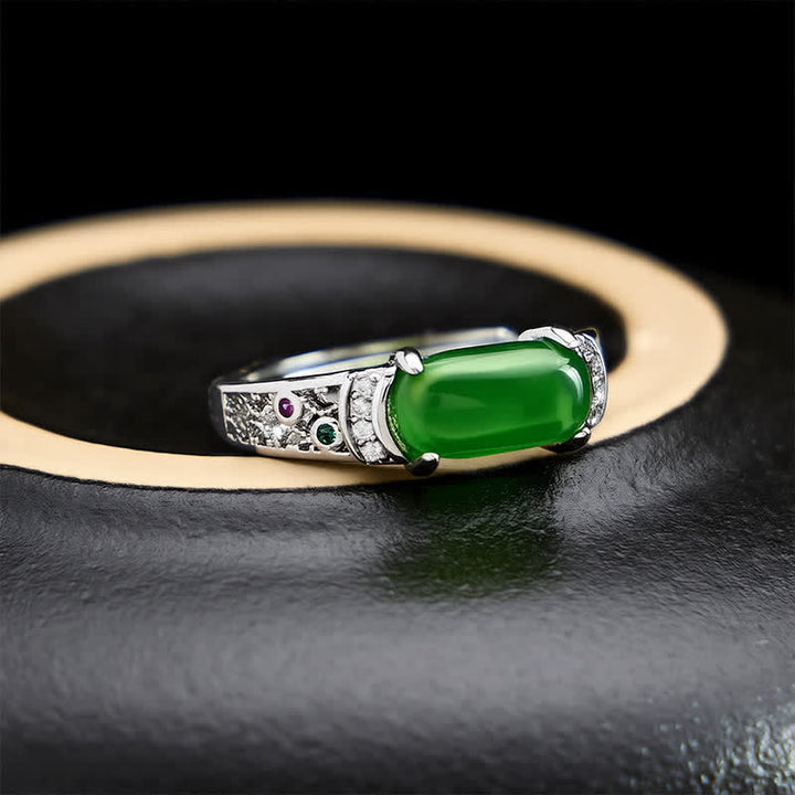 Buddha Stones Anillo ovalado de jade con diseño retro calado y armonía - Anillo calado - US8 (aprox. 18 mm) - image 0