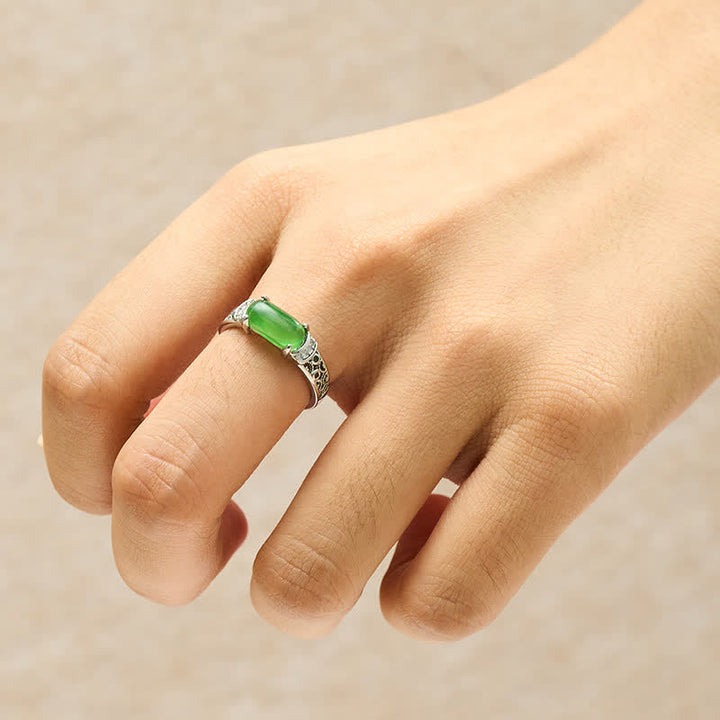 Buddha Stones Anillo ovalado de jade con diseño retro calado y armonía - image 4
