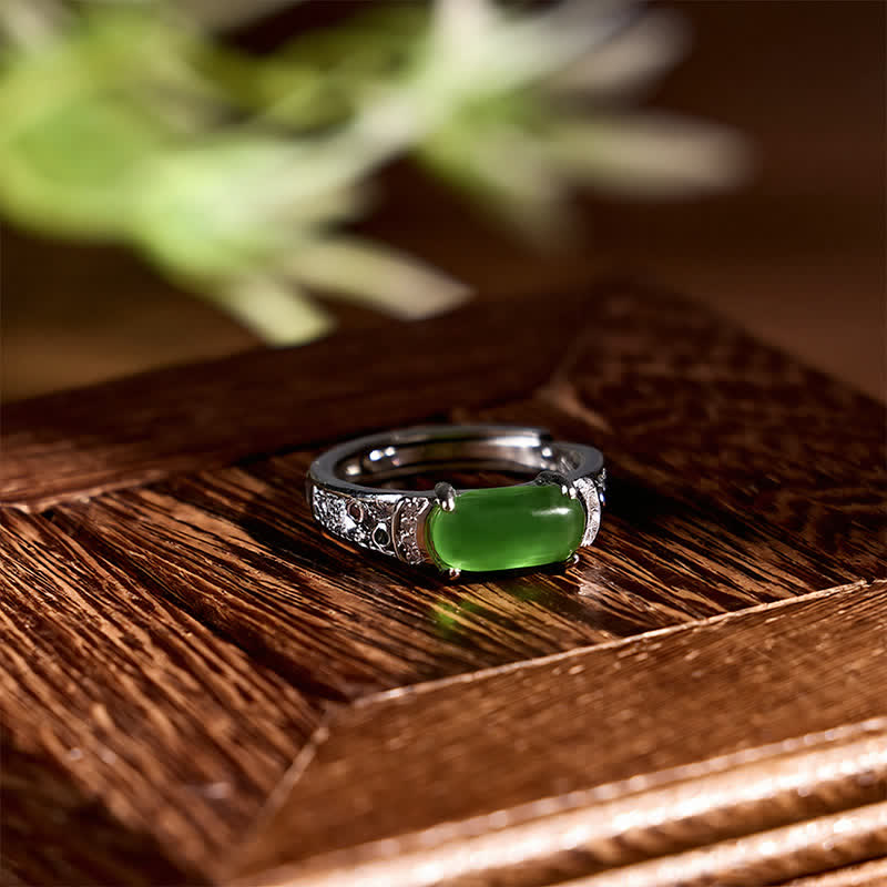 Buddha Stones Anillo ovalado de jade con diseño retro calado y armonía - image 2