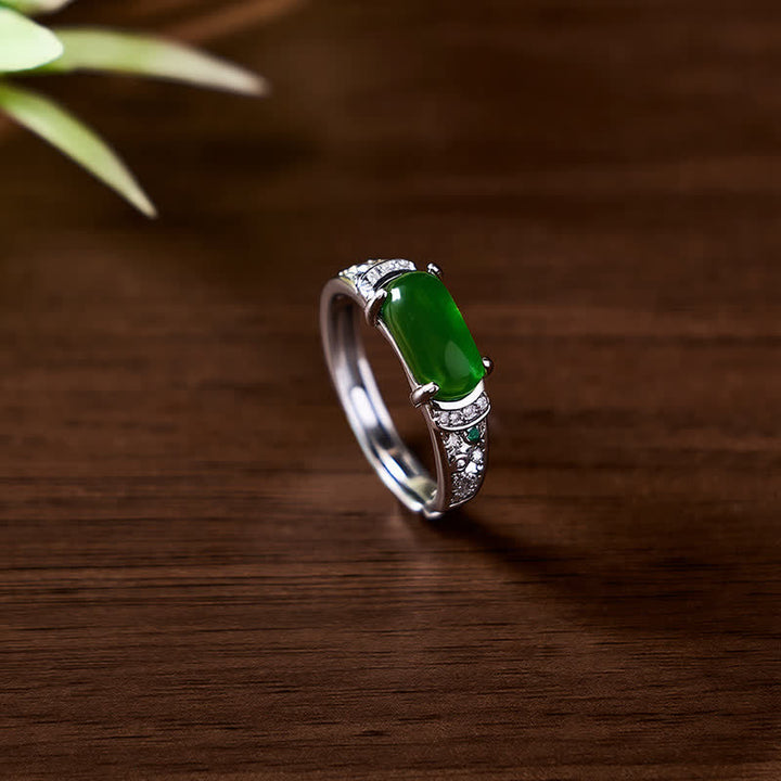 Buddha Stones Anillo ovalado de jade con diseño retro calado y armonía - image 1