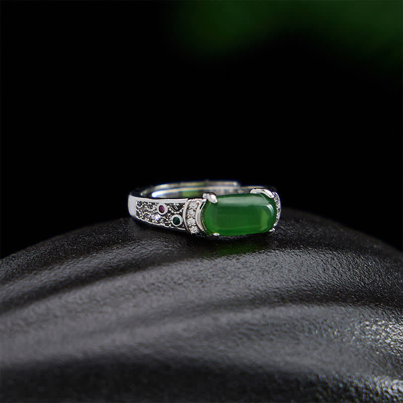 Buddha Stones Anillo ovalado de jade con diseño retro calado y armonía - image 3