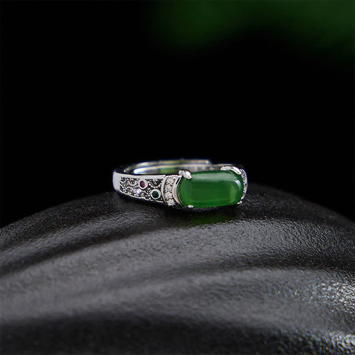 Buddha Stones Anillo ovalado de jade con diseño retro calado y armonía - image 3