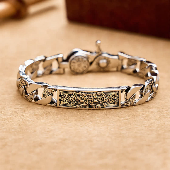 Buddha Stones Pulsera de cobre vintage Taotie Om Mani Padme Hum con relieve tallado. - 7,9–8,3 pulgadas (20–21 cm) - image 0