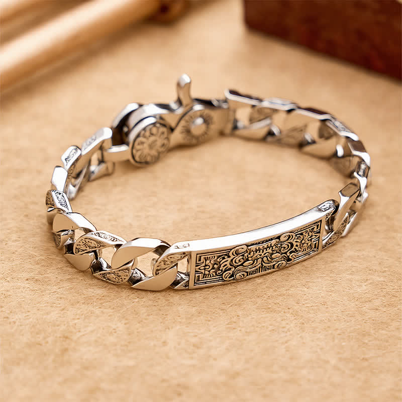 Buddha Stones Pulsera de cobre vintage Taotie Om Mani Padme Hum con relieve tallado. - image 1