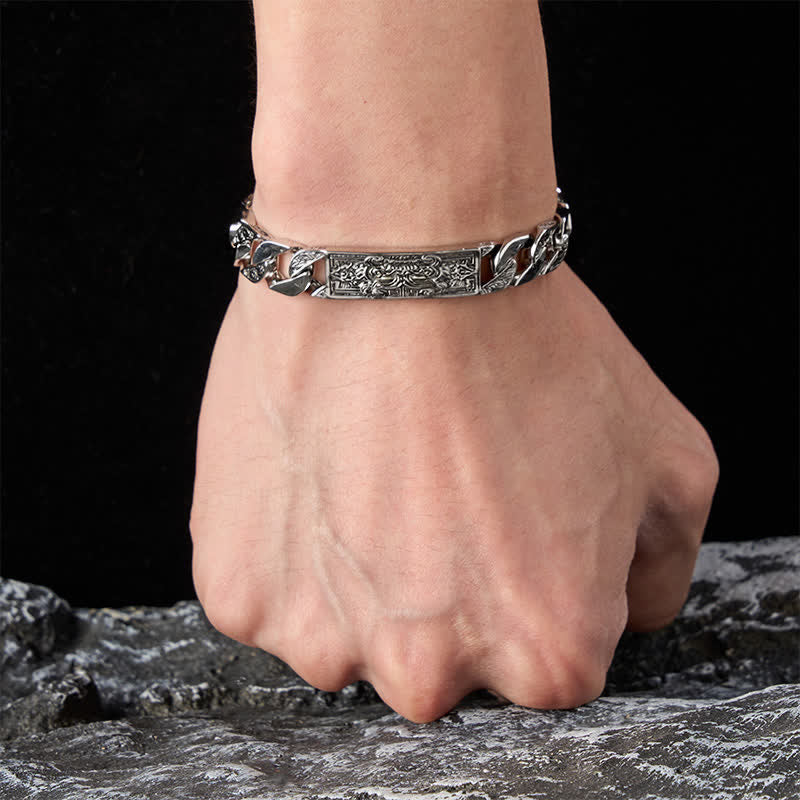 Buddha Stones Pulsera de cobre vintage Taotie Om Mani Padme Hum con relieve tallado. - image 5