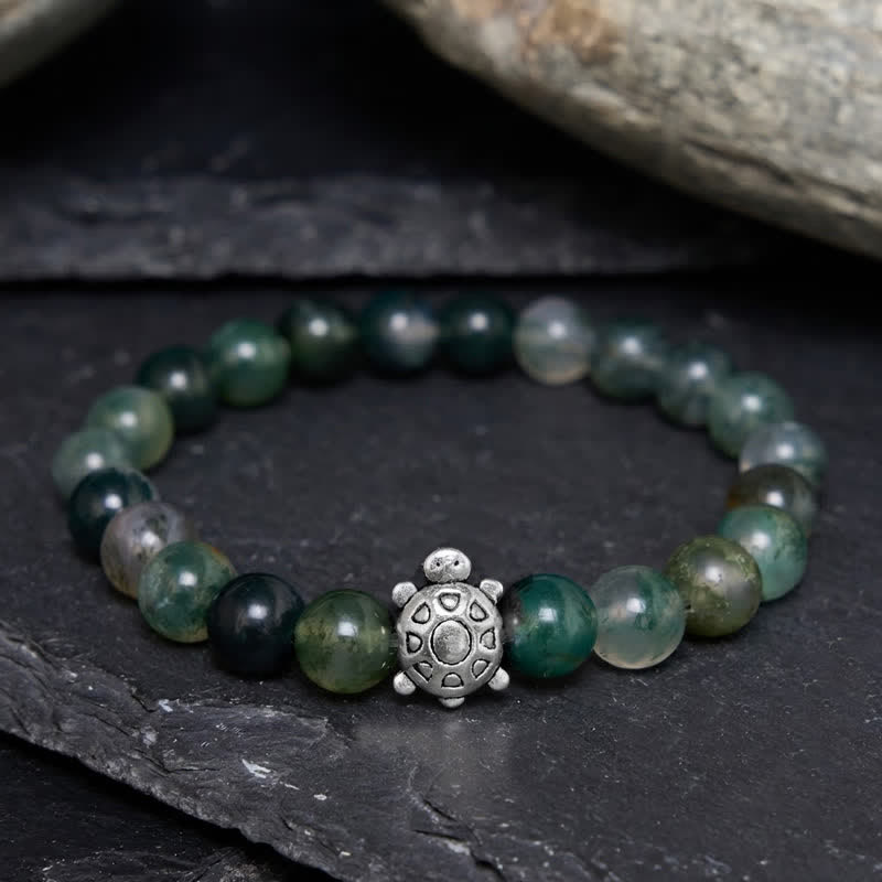 Buddha Stones Pulsera de cobre y ágata musgosa con diseño de tortuga. - image 2