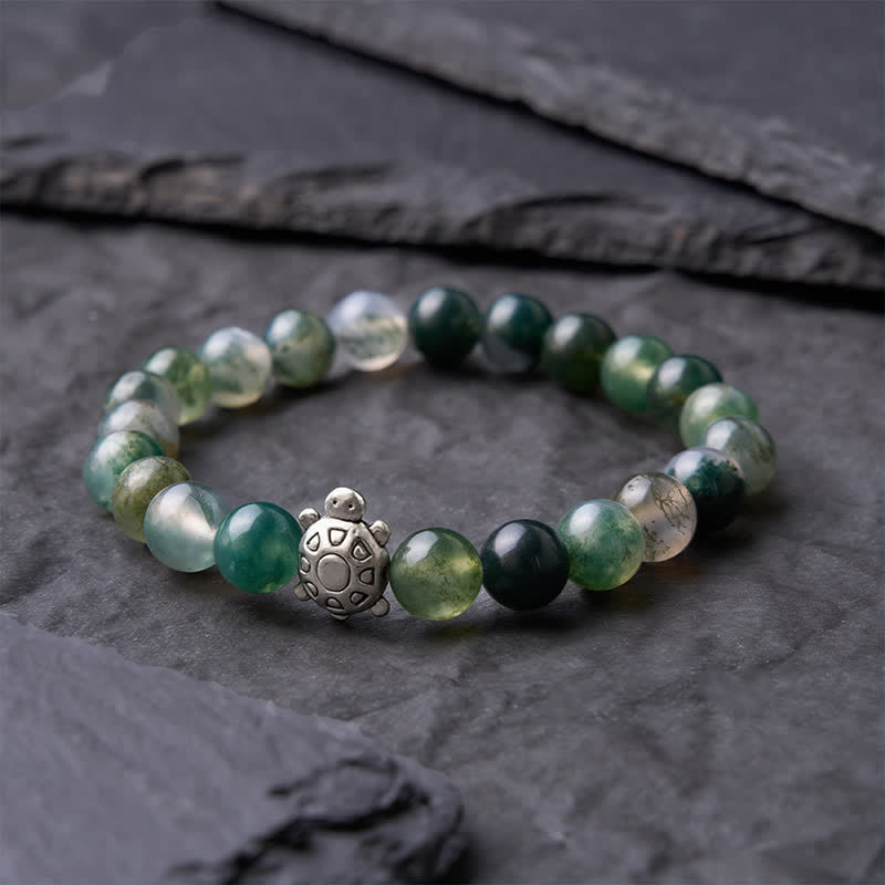 Buddha Stones Pulsera de cobre y ágata musgosa con diseño de tortuga. - image 3