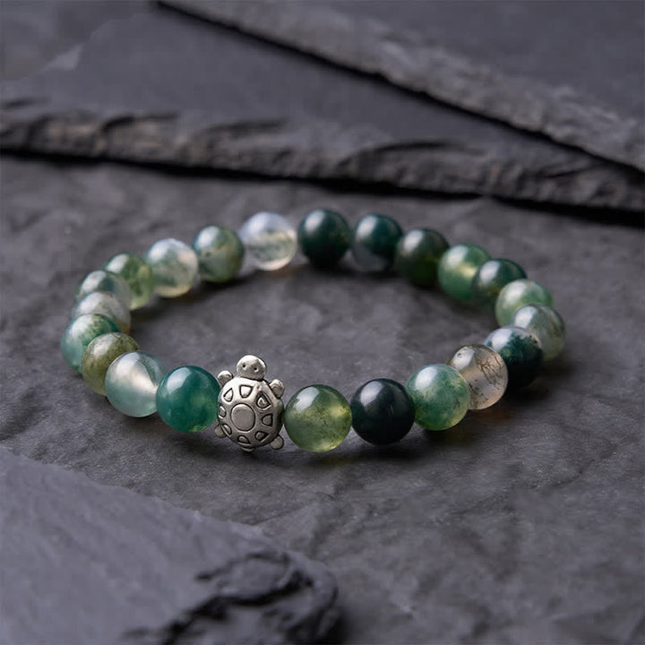 Buddha Stones Pulsera de cobre y ágata musgosa con diseño de tortuga. - image 3