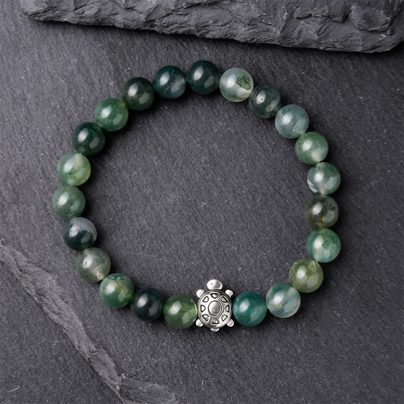 Buddha Stones Pulsera de cobre y ágata musgosa con diseño de tortuga. - image 1
