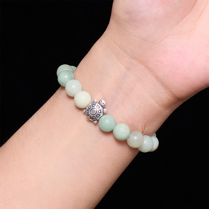 Buddha Stones Pulsera de cuentas redondas de amazonita y cobre con forma de tortuga, pulida a mano. - image 4