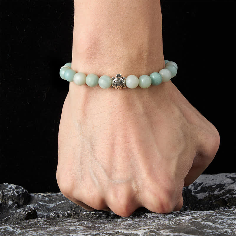 Buddha Stones Pulsera de cuentas redondas de amazonita y cobre con forma de tortuga, pulida a mano. - image 5
