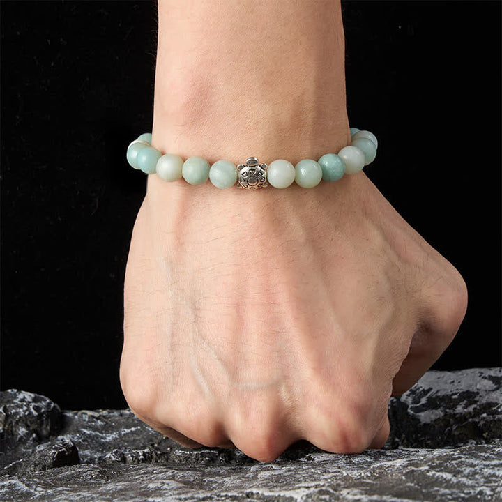 Buddha Stones Pulsera de cuentas redondas de amazonita y cobre con forma de tortuga, pulida a mano. - image 5