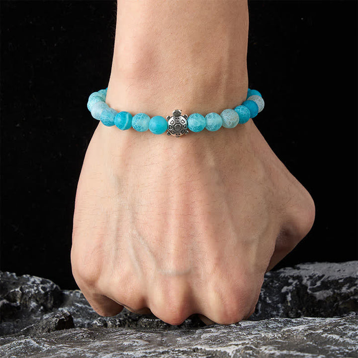 Buddha Stones Pulsera de cuentas de ágata azul craquelada con diseño de tortuga y diseño de tortuga. - image 4