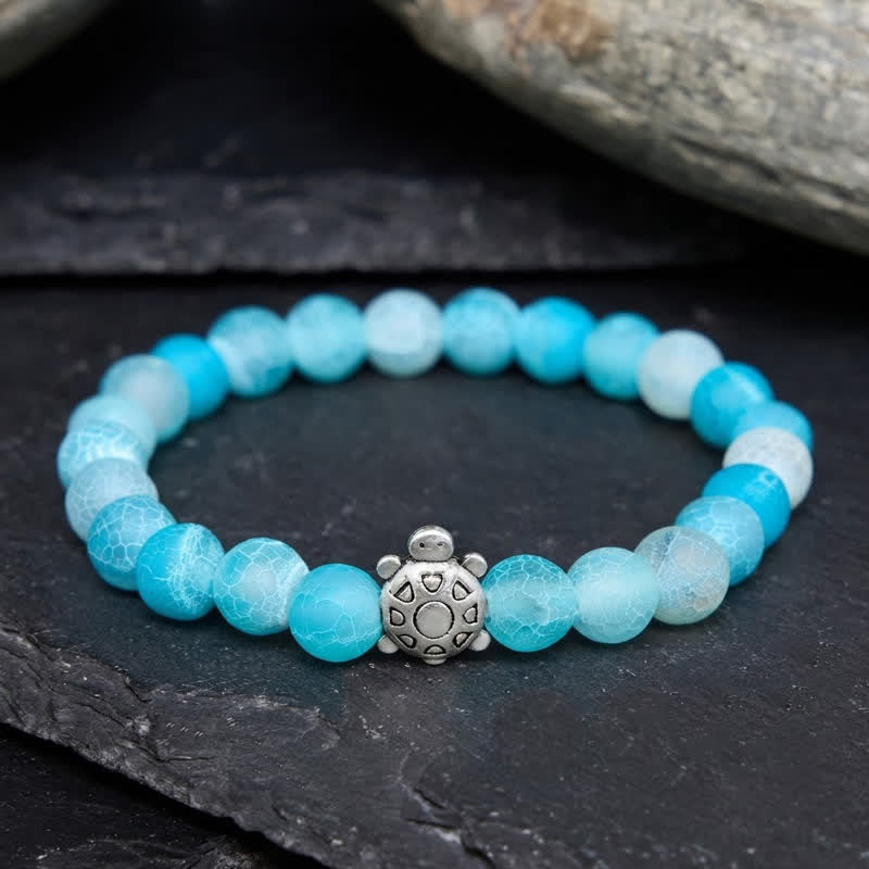 Buddha Stones Pulsera de cuentas de ágata azul craquelada con diseño de tortuga y diseño de tortuga. - image 2